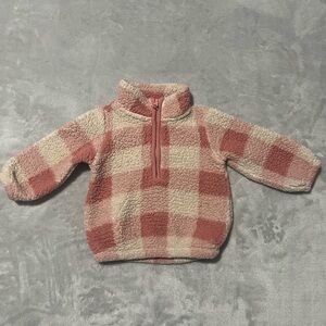 Baby Girl Carters Pink Plaid 1/4 zip Sherpa fleece jacket sweater(6M)